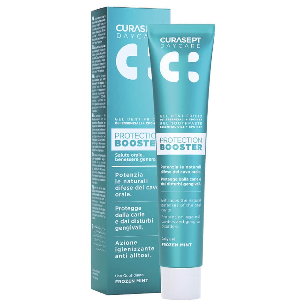 toothpaste and pack Curasept Daycare Protection Booster frozen mint flavour