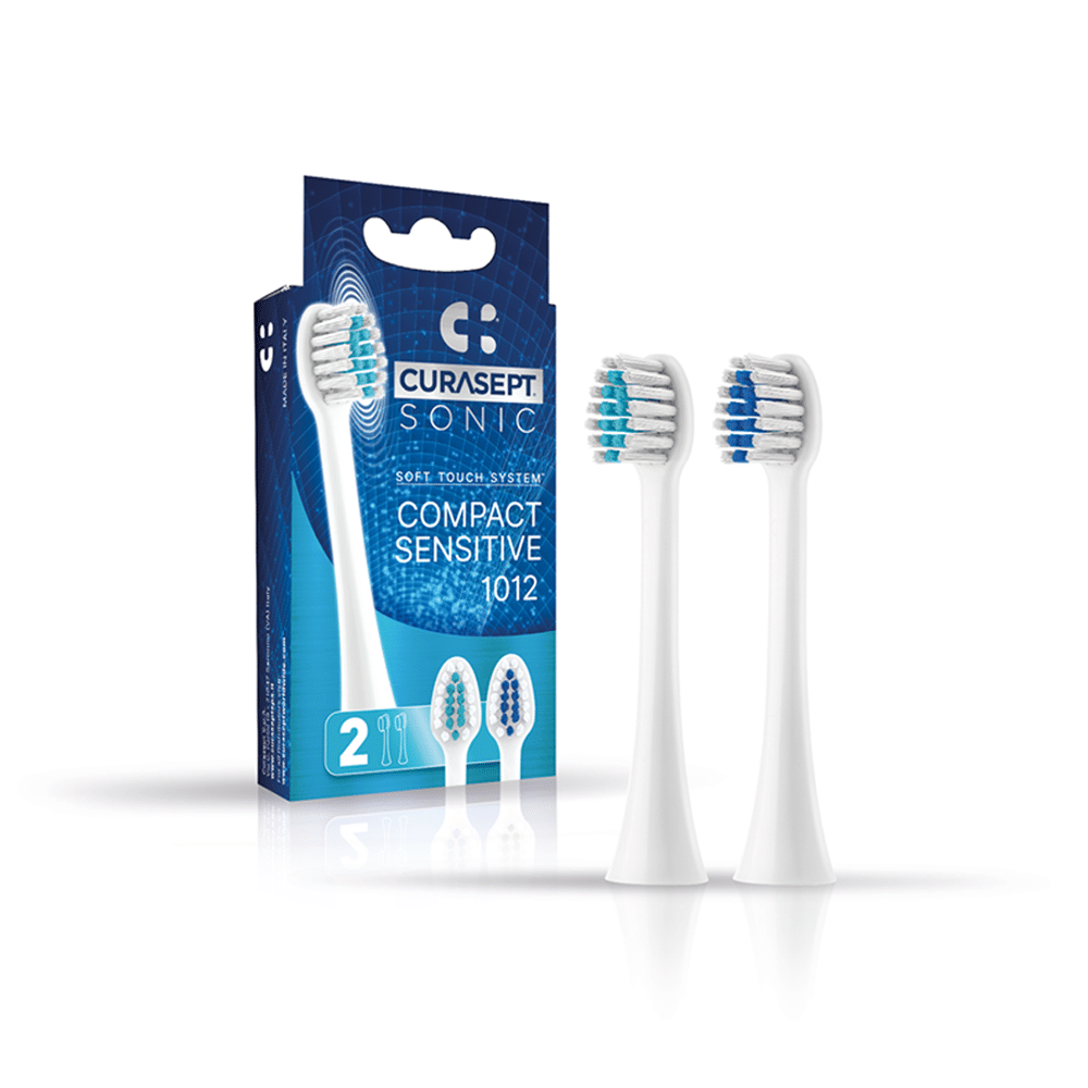 two replacement heads compact sensitive and pack for Curasept Sonic soft touch systemdue toothbrush
