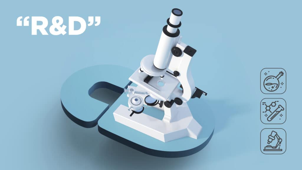 Microscope showing Research and Development, Curasept values